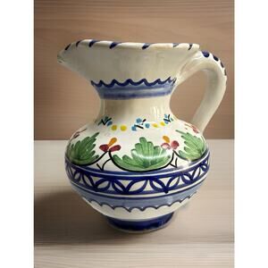 Small Ceramic Mini Pitcher Bud Vase Spanish Arz Toledo Spain Signed Hand Painted